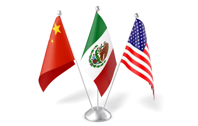 Banderas México, Estados Unidos y China